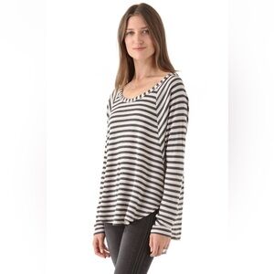 Splendid | Women’s Charcoal/Cream Striped Dolman Sleeve Ribbed Crewneck Top Sz M